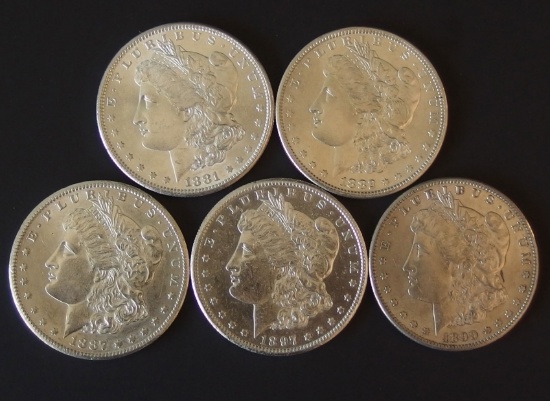 FIVE (5) HIGH GRADE MORGAN SILVER DOLLAR COINS