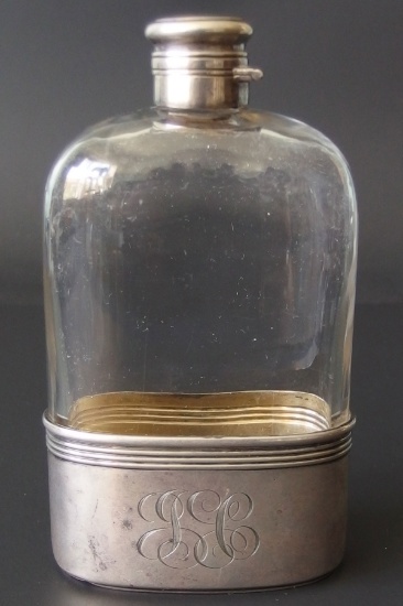 BAILEY BIDDLE BANKS STERLING CRYSTAL WHISKEY FLASK