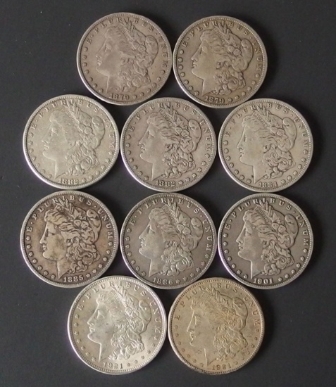 TEN (10) MORGAN SILVER DOLLAR COINS