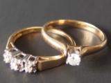 PAIR ANTIQUE 10KT GOLD & DIAMOND LADIES RINGS