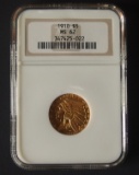 1910 $5 NGC MS62 INDIAN HEAD GOLD COIN