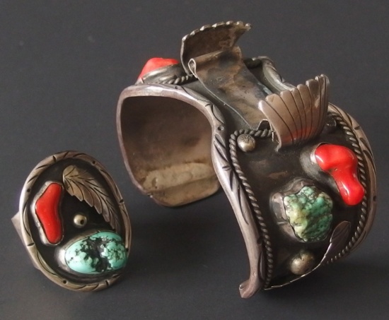 NAVAJO STERLING WATCH HOLDER & RING