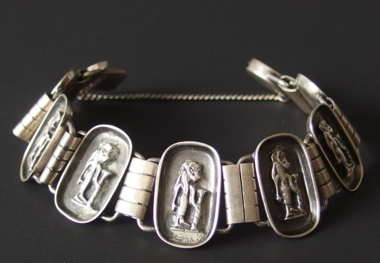 ANTIQUE SWEDISH EGYPTIAN REVIVAL SILVER BRACELET