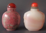 CHINESE AGATE & RHODACROSITE SNUFF BOTTLES