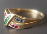 14KT GOLD RUBY EMERALD SAPPHIRE RING