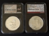 2 NGC GRADED 1 OZ SILVER COINS