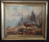 STAG WINTER LANDSCAPE PAINTING