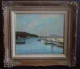 MARCEL DYF HARBOR SCENE OIL PAINTING