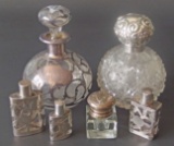 STERLING OVERLAY SCENT BOTTLES & INKSTAND