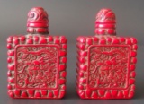 VINTAGE CHINESE CINNABAR SNUFF BOTTLES (2)