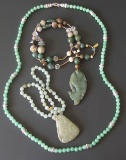 NEPHRITE, GOLD, STERLING NECKLACES (3)