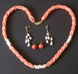 VINTAGE GOLD CORAL PEARL NECKLACE SET