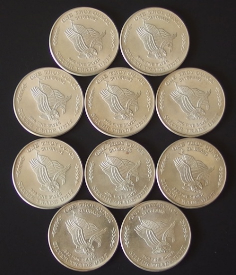 (10) 1981 1 TROY OZ US ASSAY OFFICE SILVER ROUNDS