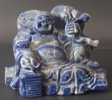 CHINESE CARVED LAPIS BUDDHA FIGURE