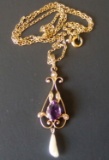 VICTORIAN 14KT GOLD & AMETHYST LAVELIER PENDANT