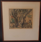 MAX POLLAK TAXCO MARKET COLORED ETCHING