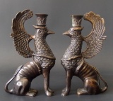 PAIR OF GRIFFIN BRONZE CANDLESTICKS