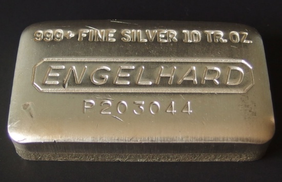 ENGELHARD 10 TROY OZ. SILVER BAR POURED