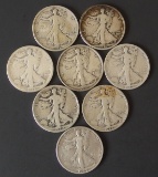 WALKING LIBERTY SILVER HALF DOLLAR COINS (8)