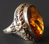 VINTAGE 10KT GOLD & AMBER RING