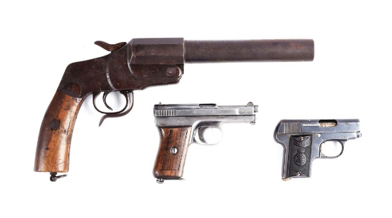 (C) Lot of 3: Pocket Pistols & Flare Pistol.