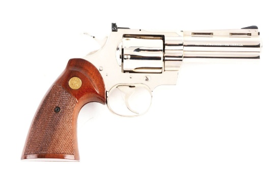 (M) Boxed Nickel 4" Colt Python Double Action Revolver.