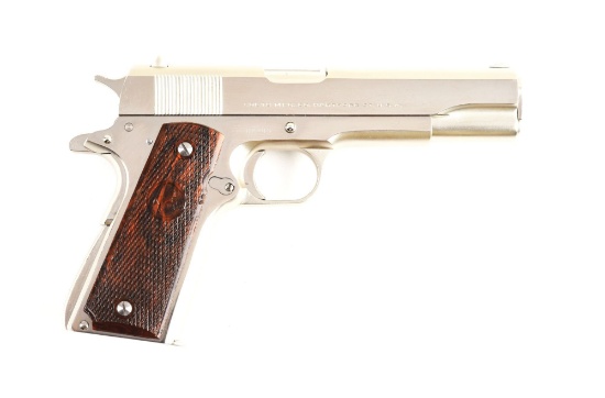 (C) Colt Model 1911-A1 (1950 .38 Super) Nickel Semi-Automatic Pistol.