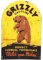 Grizzly Gasoline Tin Tombstone Sign w/ Grizzly Bear Graphic.