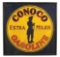 Conoco Extra Miles Gasoline Tin Sign w/ Minuteman Graphic & Schmaltz Paint.