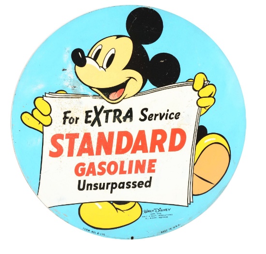 Standard Gasoline Mickey Mouse Tire Cover Tin Sign.