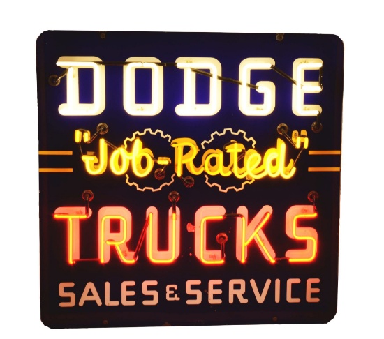 Dodge Trucks "Job Rated" Sales & Service Porcelain Sign w/ Neon.