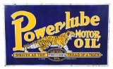 Large Power-Lube Motor Oil Porcelain Sign w/ Tiger Graphic.