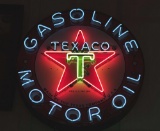 Texaco Gasoline & Motor Oil Porcelain Sign w/ Added Neon.