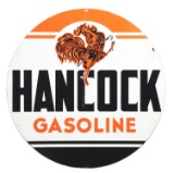 Hancock Gasoline w/ Early Rooster Graphic Porcelain Sign.