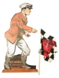 Gilmore Gasoline Die-Cut Wooden Flagman w/ Original Gilmore Checkered Flag.