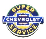 Chevrolet Super Service Porcelain Sign w/ Added Neon.