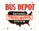 National Trailways System Bus Depot Porcelain Sign.