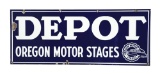 Oregon Motor Stages Depot Porcelain Sign w/ Bus Graphic.