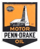 Penn Drake Motor Oil w/ Oil Derrick Graphic Porcelain Sign.