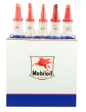 Restored Mobiloil 12 Oil Bottle Metal Service Station Island Rack w/ Bottles.