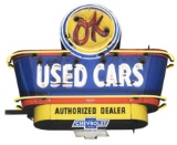 Chevrolet OK Used Cars Authorized Dealer Porcelain Neon Sign.