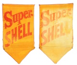 Lot Of 2: Super Shell Gasoline Canvas Banners.