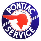 Pontiac Authorized Service w/ Full Feathered Indian Porcelain Sign.