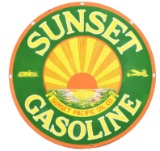 Restored Sunset Gasoline Porcelain Curb Sign.