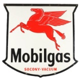 Mobilgas Socony-Vacuum Station Identification Porcelain Sign w/ Pegasus Graphic & Black Outline.