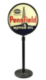 Pennfield Motor Oil w/ Derrick Graphic Porcelain Lollipop Sign.