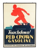 Touchdown Red Crown Gasoline Framed Paper Advertising Poster.