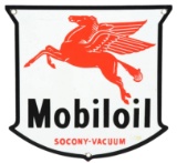 Mobiloil Porcelain Oil Bottle Rack Sign w/ Pegasus Graphic.