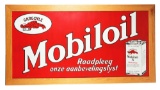 Large Mobiloil w/ Gargoyle & Square Can Graphic Porcelain Sign.