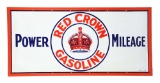 Red Crown Gasoline Power Mileage Porcelain Sign w/ Crown Graphic.